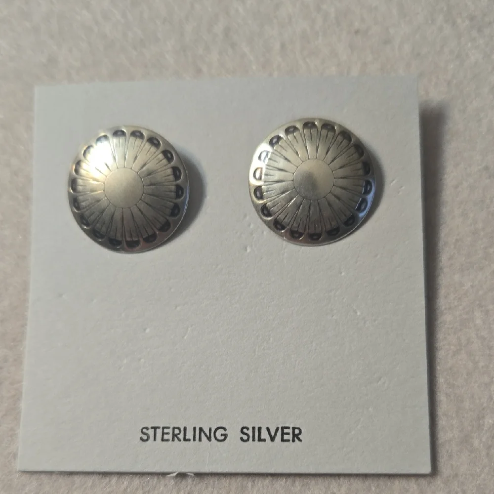 Sterling Silver Concho Dome Stud Earrings 3/4